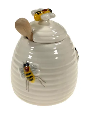 Bee Hive Honey Pot With Wooden Dipper