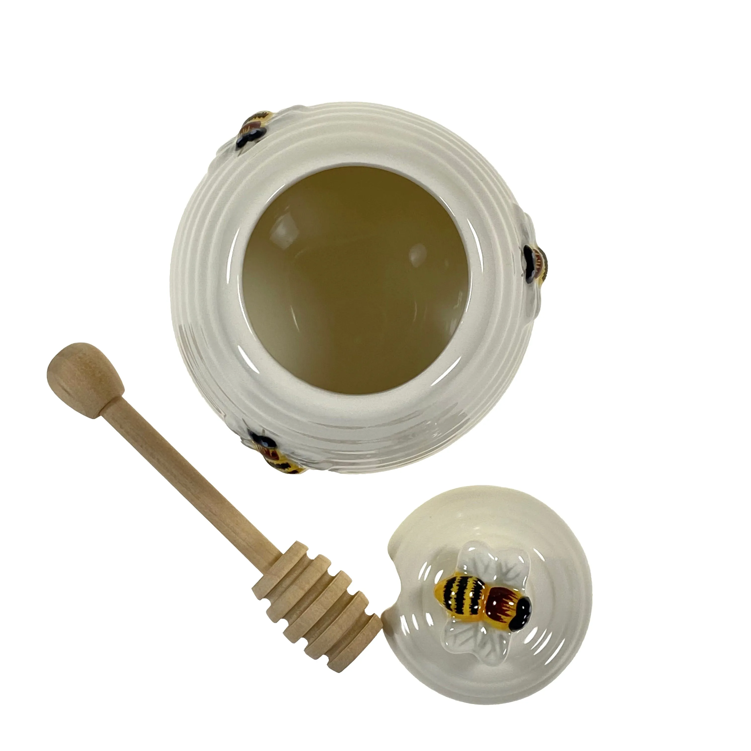 Bee Hive Honey Pot With Wooden Dipper