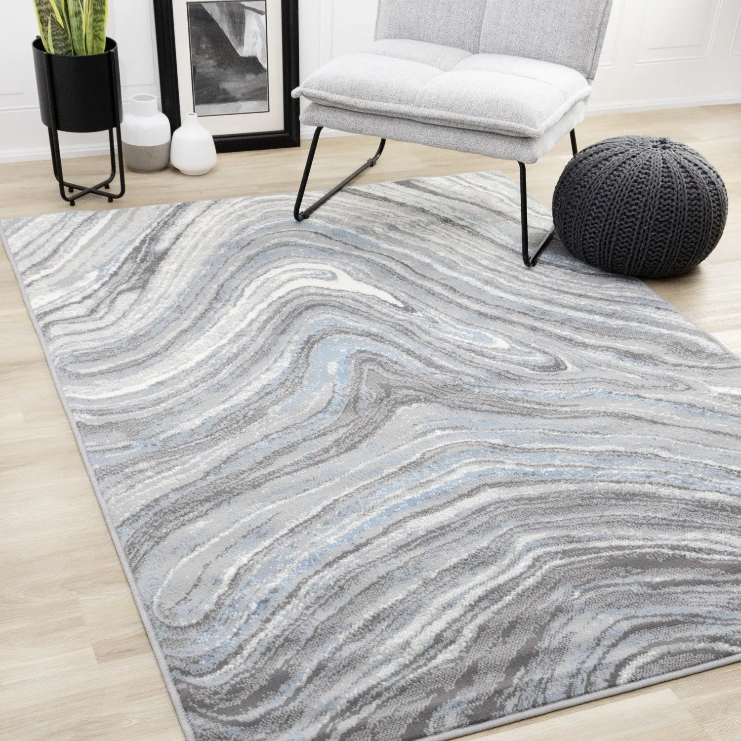 Functional Modern Area Rug - Blue Grey - 7' X 10'