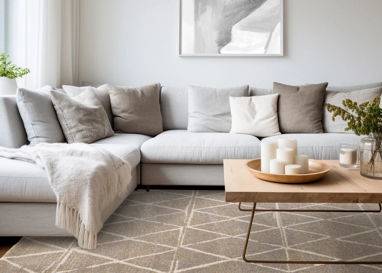 Halle Casual Contemporary Trellis Area Rug - Greige Cream - 5' X 8'
