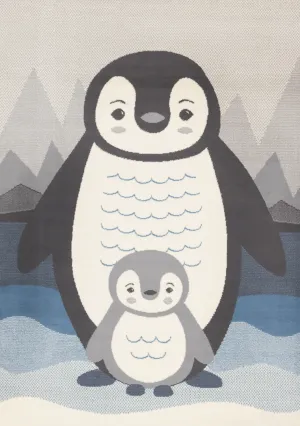 Kids Baby Penguin Area Rug - Grey Blue - 4' X 6'