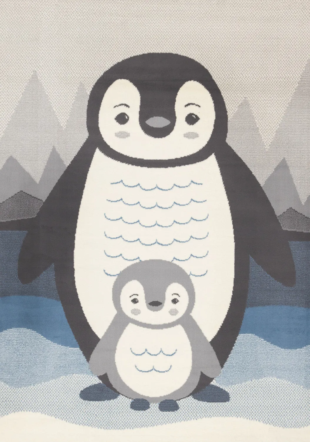 Kids Baby Penguin Area Rug - Grey Blue - 4' X 6'