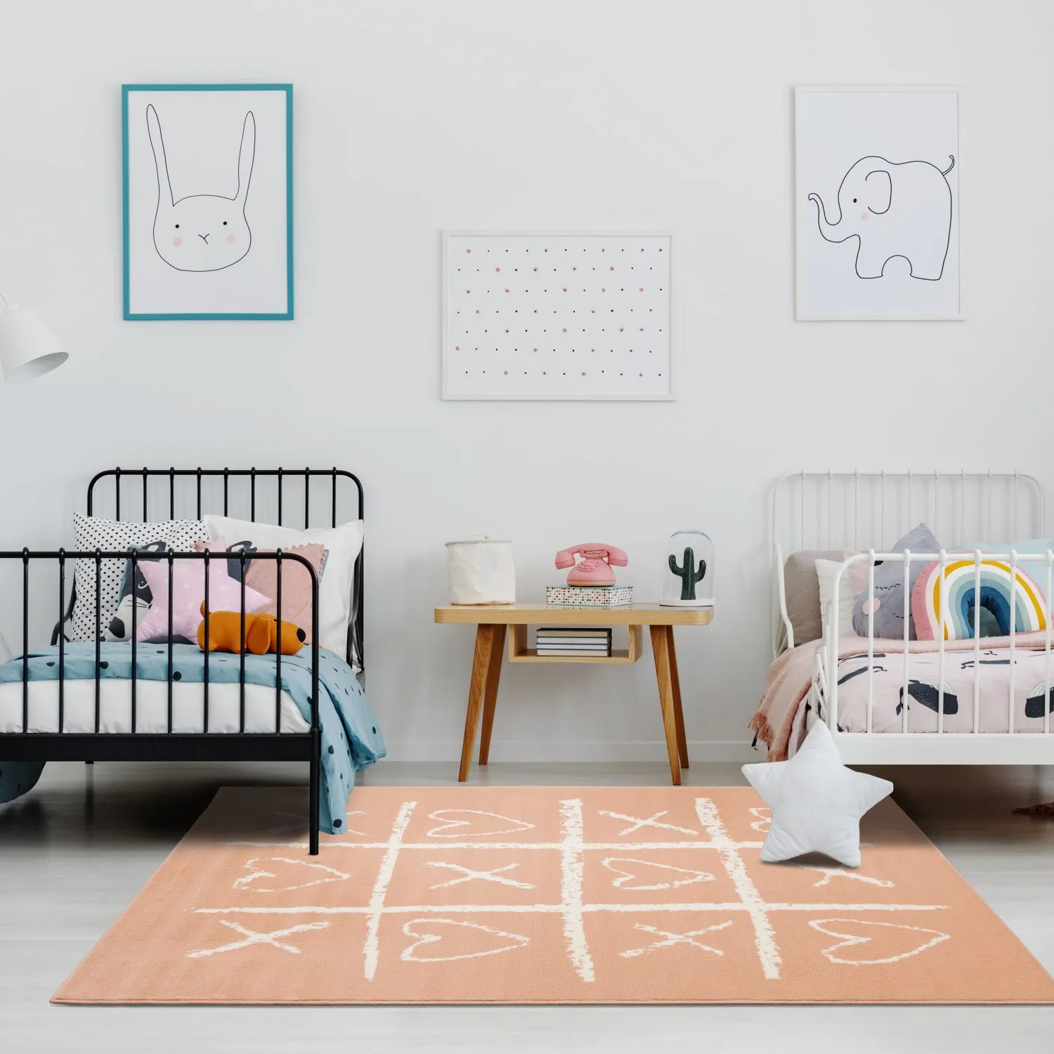 Kids Playing Board Area Rug - Pink Cream - 5' X 8'