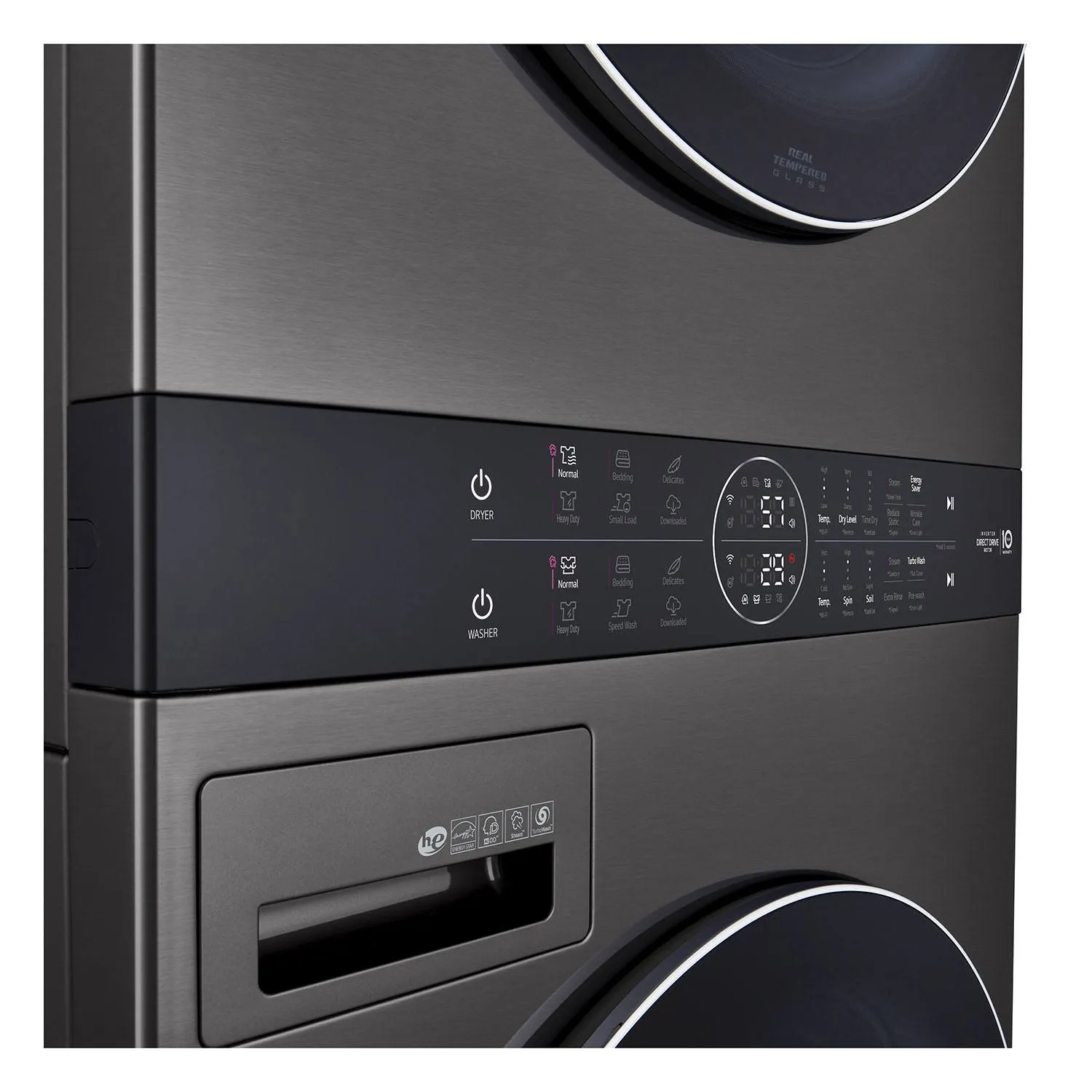 LG Black Stainless Steel Wash Tower™ 5.2 Cu. Ft. Front Load Washer and 7.4 Cu. Ft. Gas Dryer - WKGX201HBA