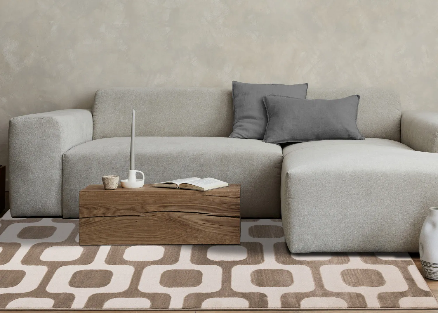 Logan Modern Vintage Area Rug - Brown Cream - 5' X 8'