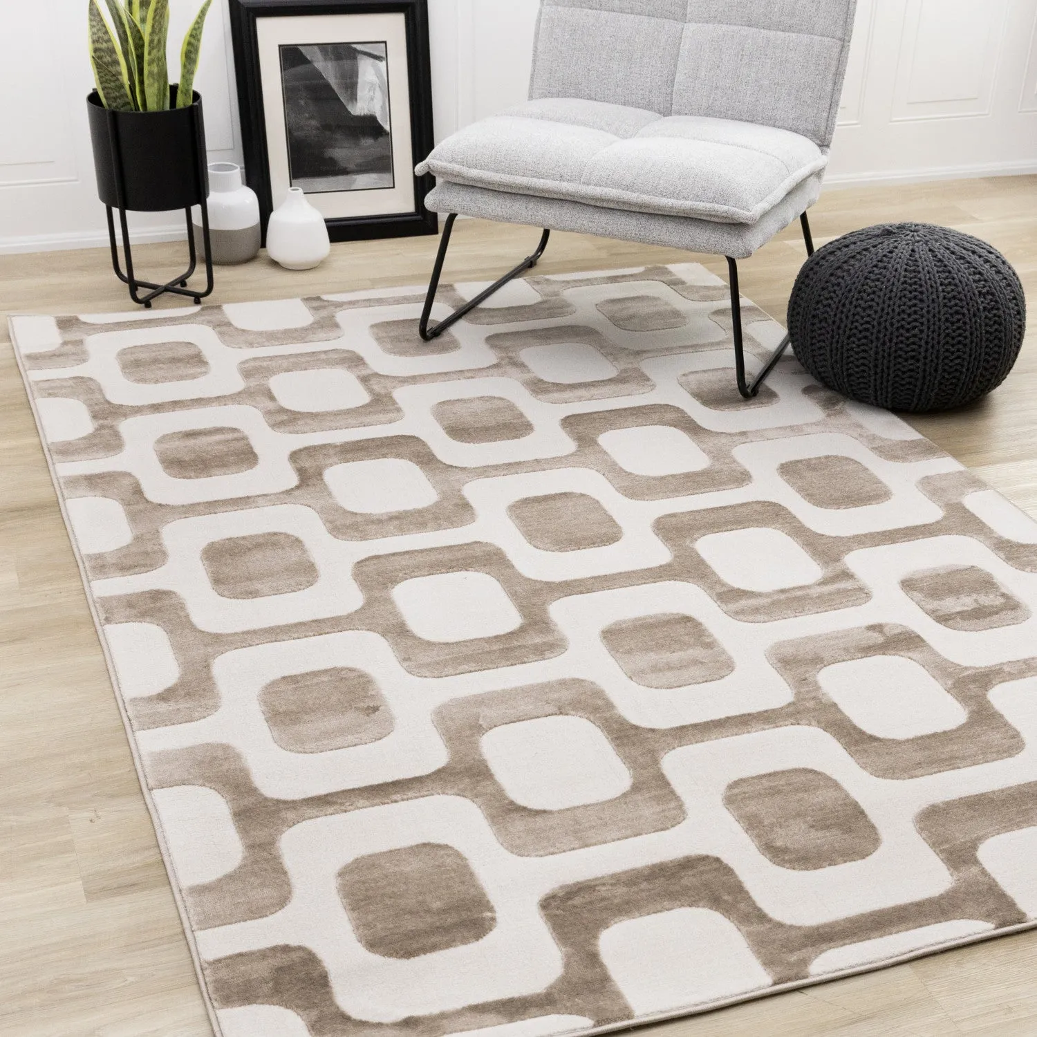 Logan Modern Vintage Area Rug - Brown Cream - 5' X 8'