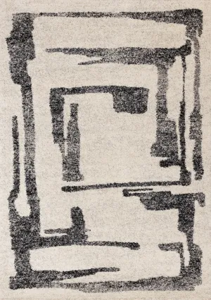 Marquee Modern Abstract Area Rug - Cream Black - 8' X 11'