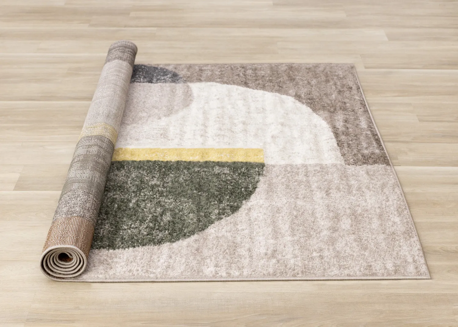 Maui Modern Geometric Area Rug - Grey Green Yellow - 5' X 8'