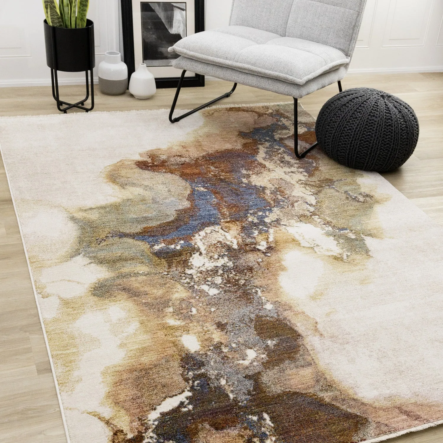 Micah Modern Galaxy Area Rug - Cream Grey Blue - 8' X 11'