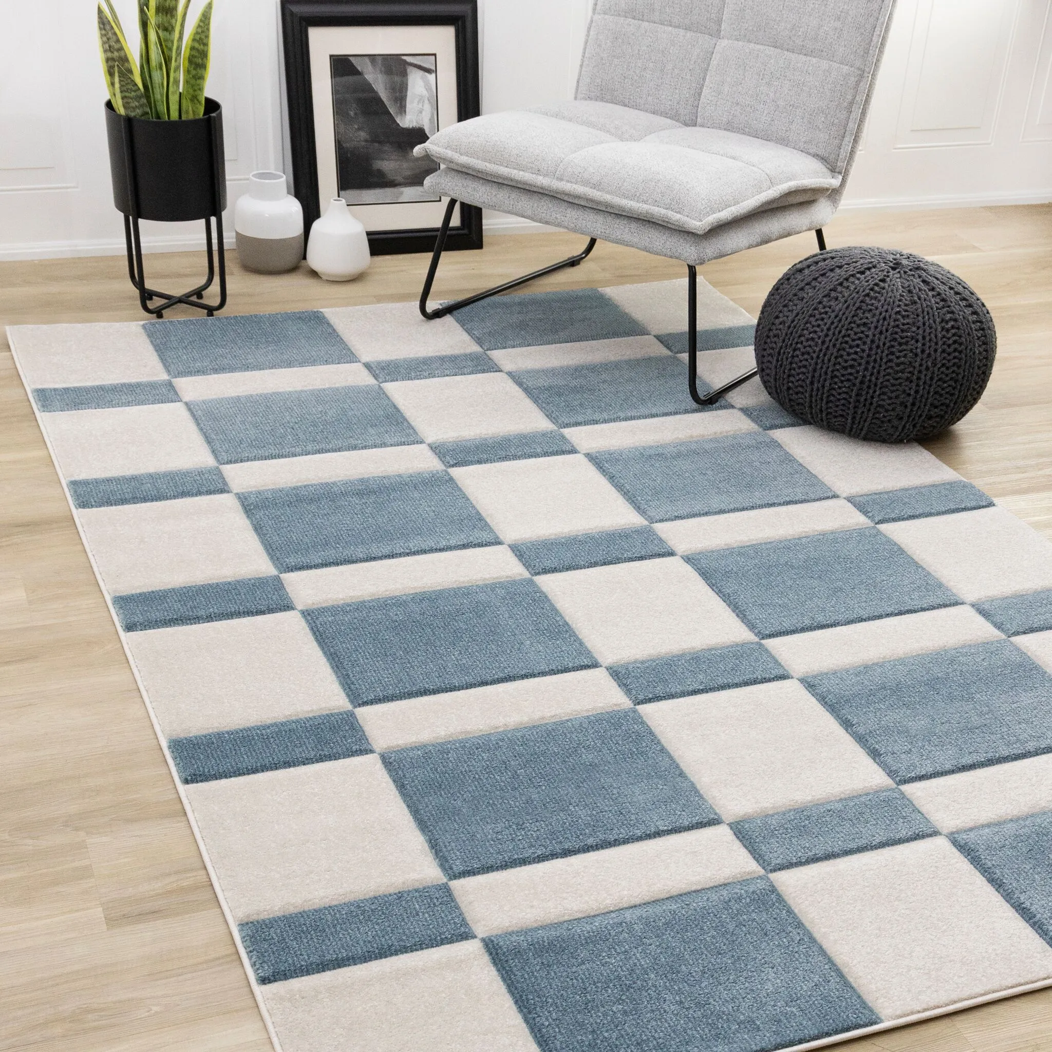 Ocean Blocks 5'3" x 7'7" Banded Rectangle Area Rug - Blue, White