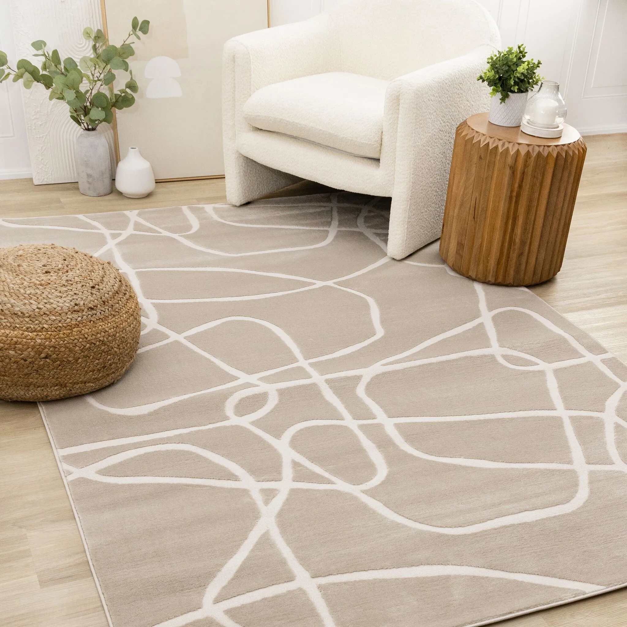 Soft Currents 5'3" x 7'7" Organic Line Design Area Rug - Beige, Cream